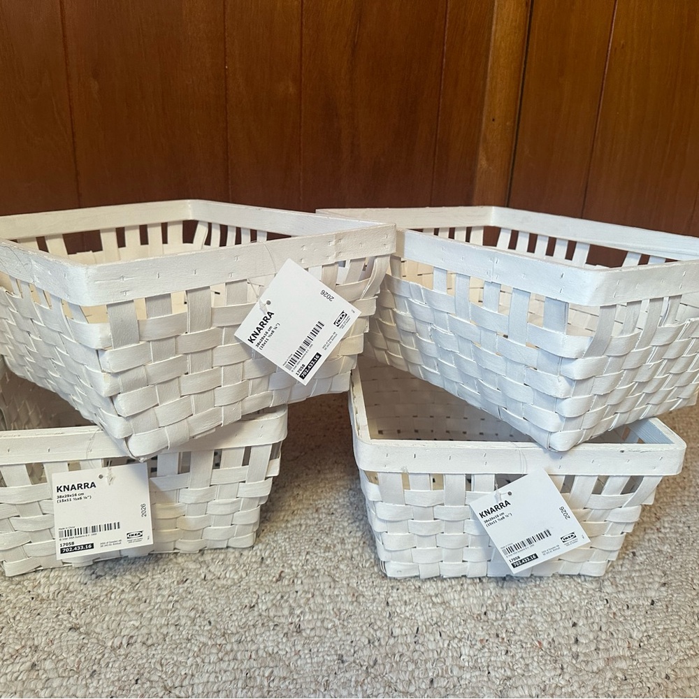 Set of 3 - IKEA KNARRA White Woven Storage Baskets